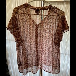 Sheer Button-up Neutral Multi-colored Blouse-XXL